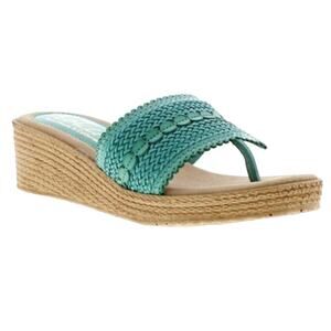 SBicca Woven Platform Espadrille Sandals Aqua Leather Womens 8 Resort Beach